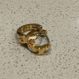 Tory Burch white enamel huggie earrings